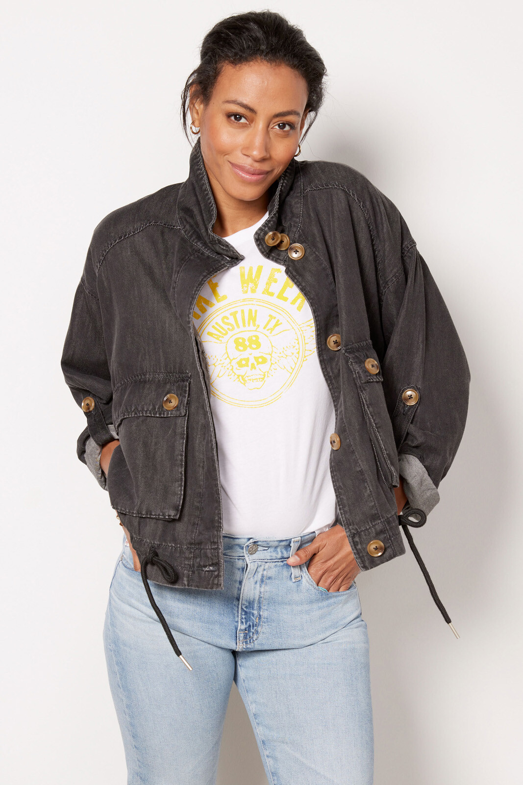 Grlfrnd The Oversized Leather Bomber in Black - Size XL