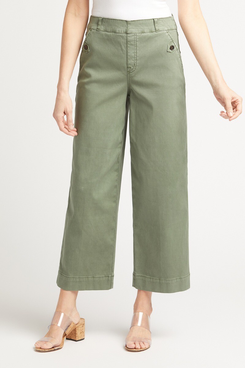 Stretch Twill Cropped Wide Leg Pants Womens High Waist Casual Pant Tummy  Control