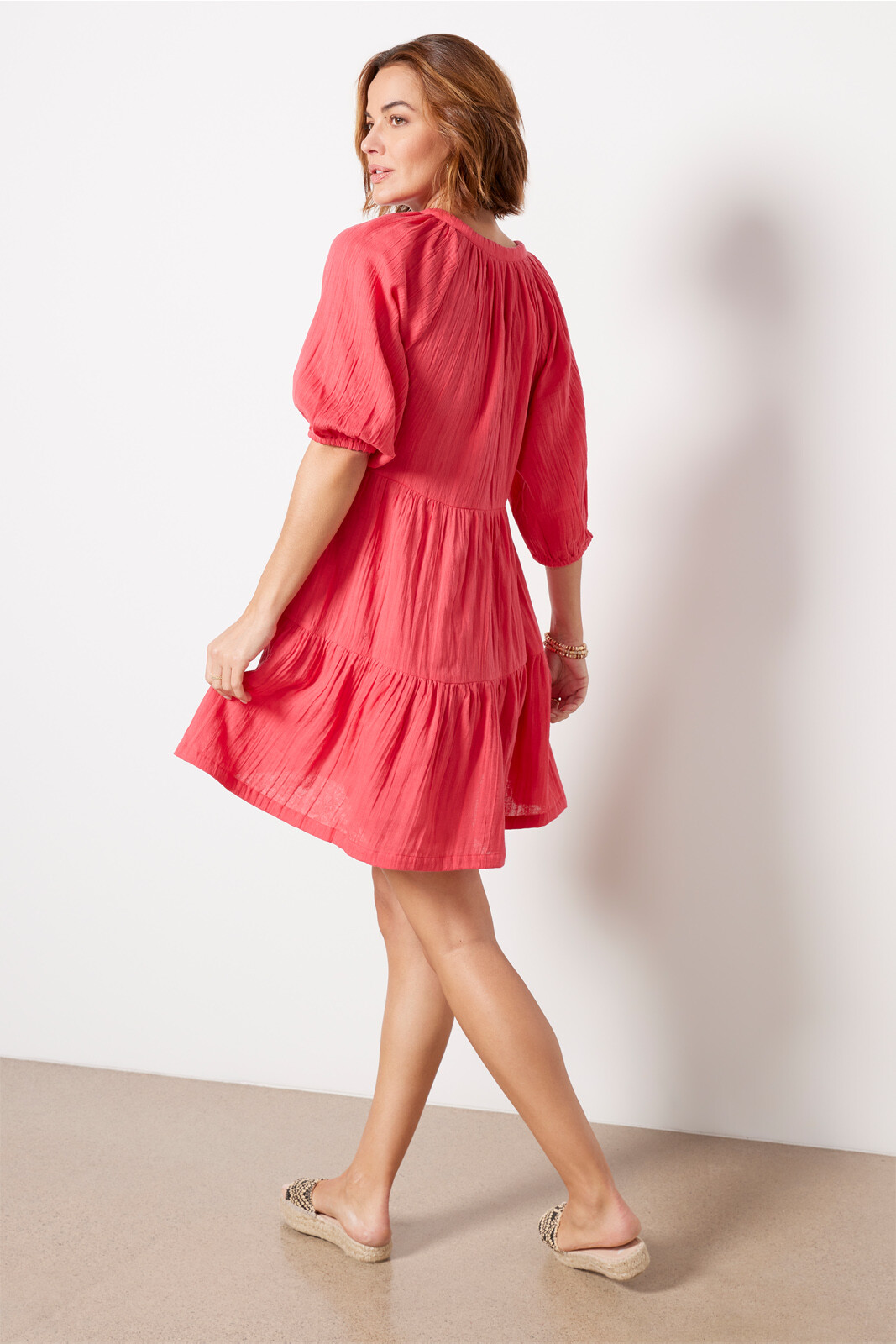 Mini Elbow Sleeve Tiered Dress