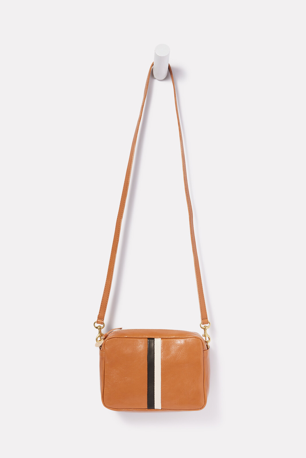 $345 Clare V. Los Angeles Midi Sac Stripe Perforated Leather Crossbody Bag  Black