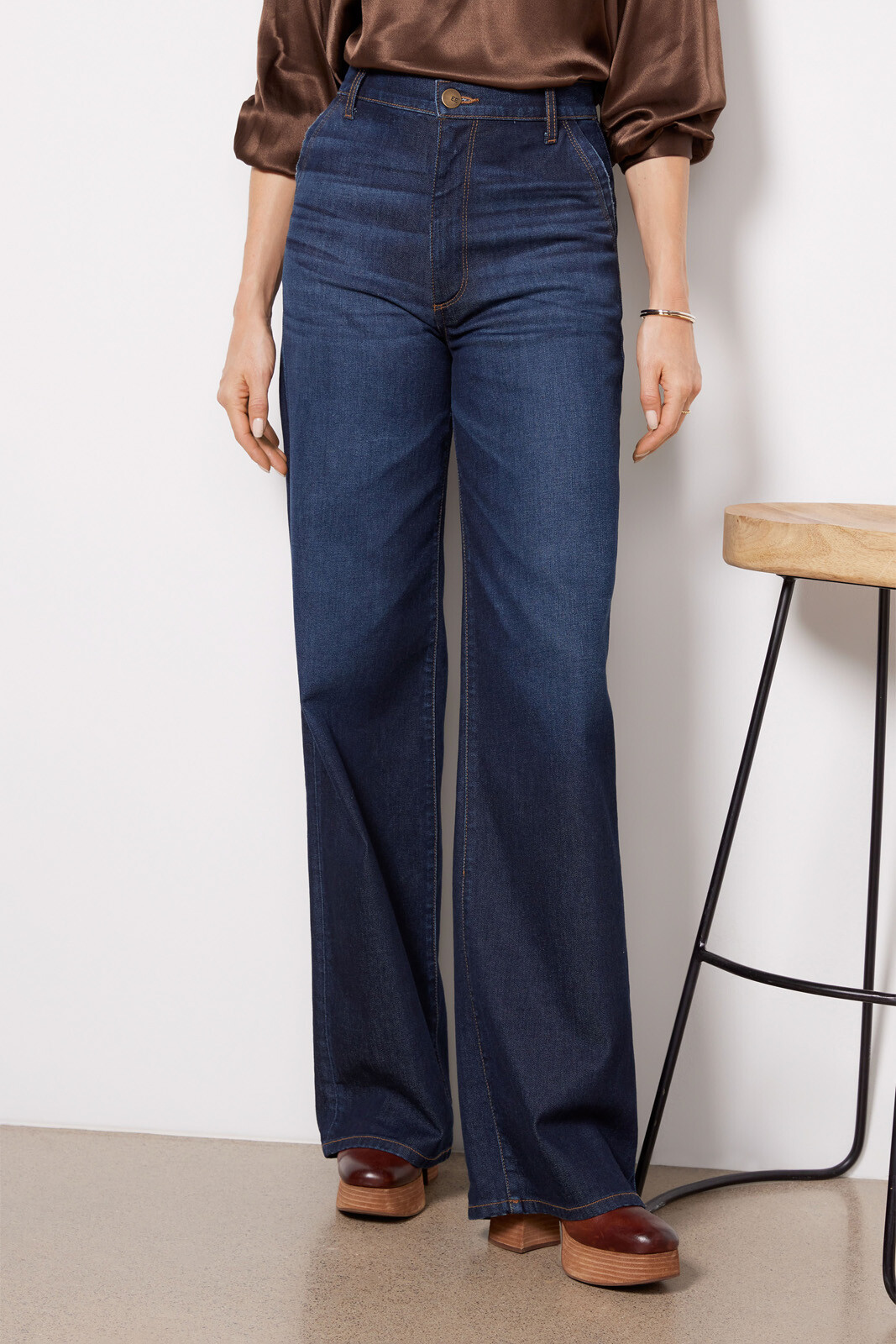 CHICEVER Striped Loose Denim Pant For Women High Waist Full Length