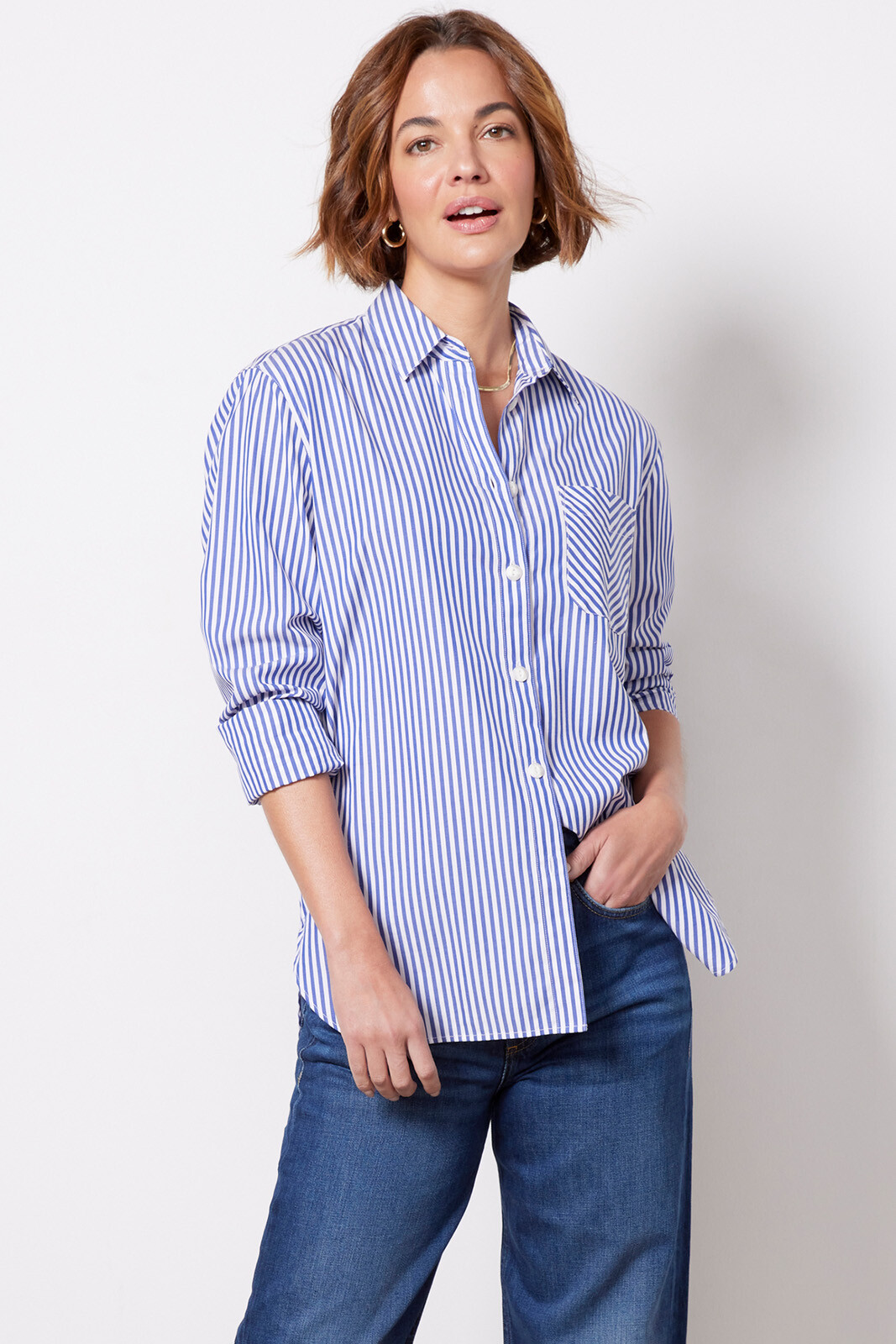 Eden & Olivia Shirt Women Small Chest Pocket Button Up Tie Front Striped
