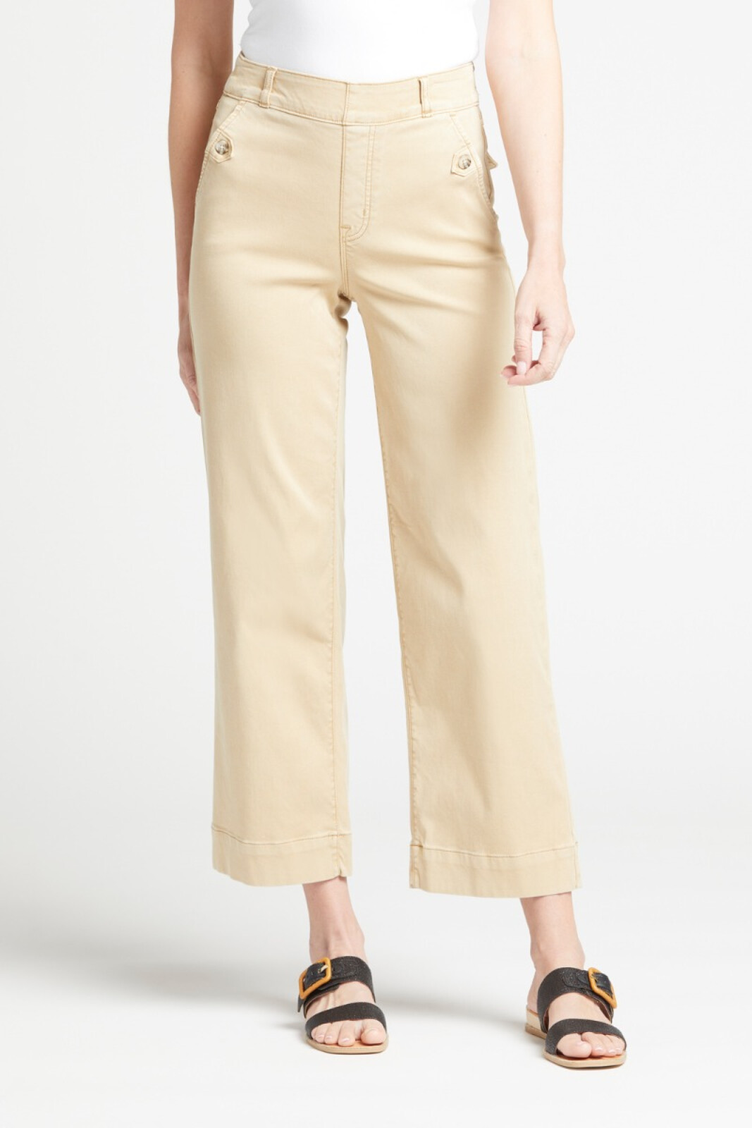 Stretch Twill Cropped Wide-Leg Pants