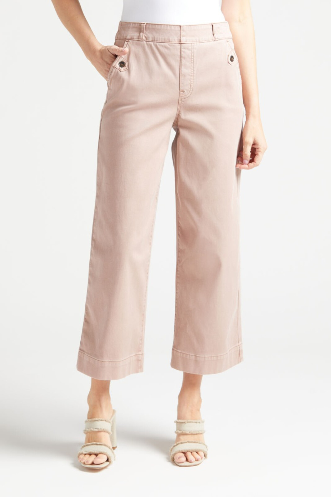 SPANX Stretch Twill Cropped Wide Leg Pant in Pale Pink Size XS NWT MSRP $128