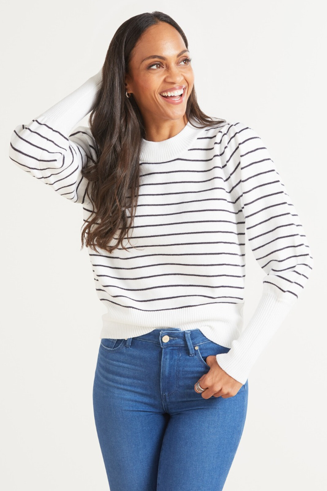 FRENCH CONNECTION Sloane Stripe Puff Pullover | EVEREVE