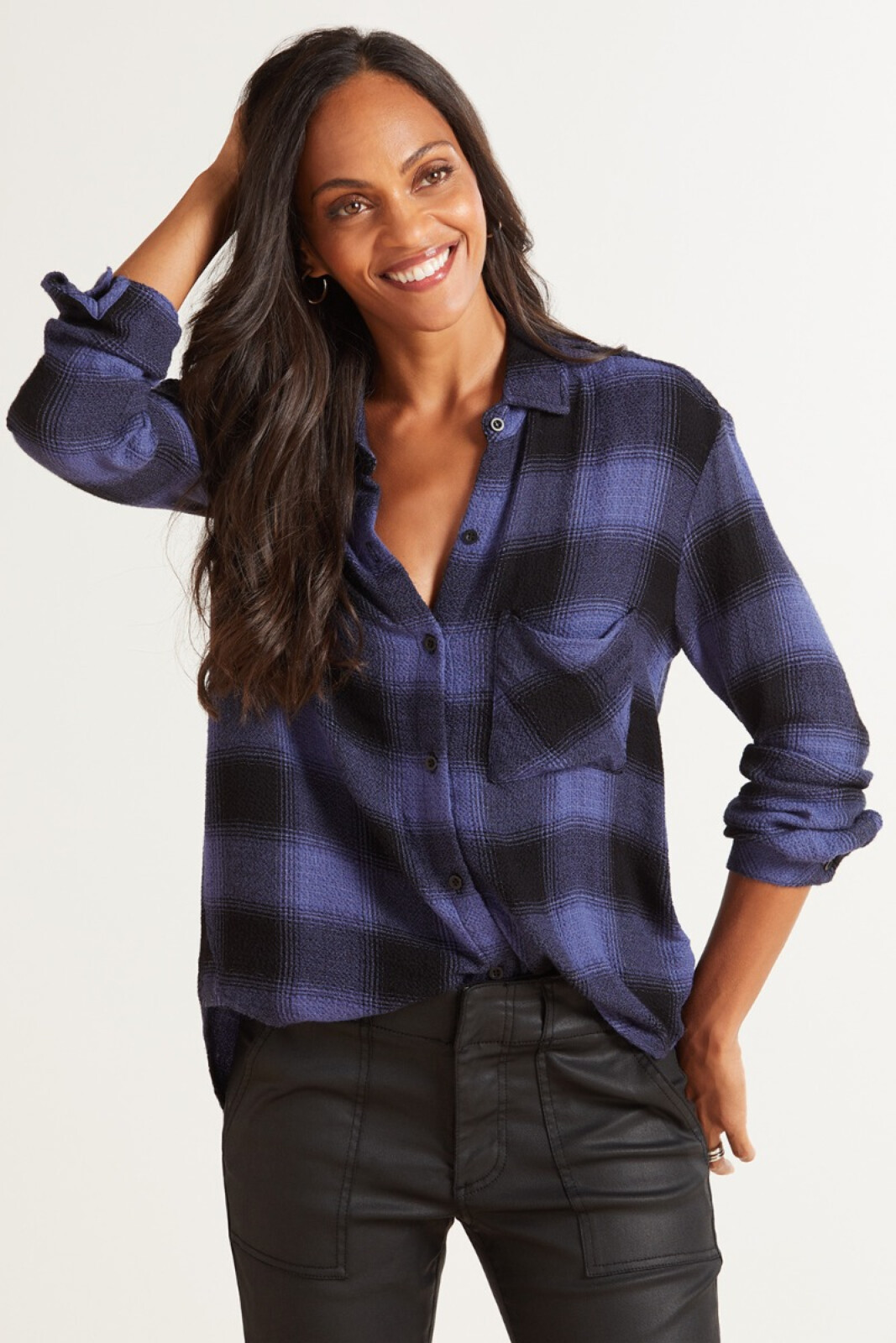 CLOTH AND STONE Midnight Plaid Button Down | EVEREVE