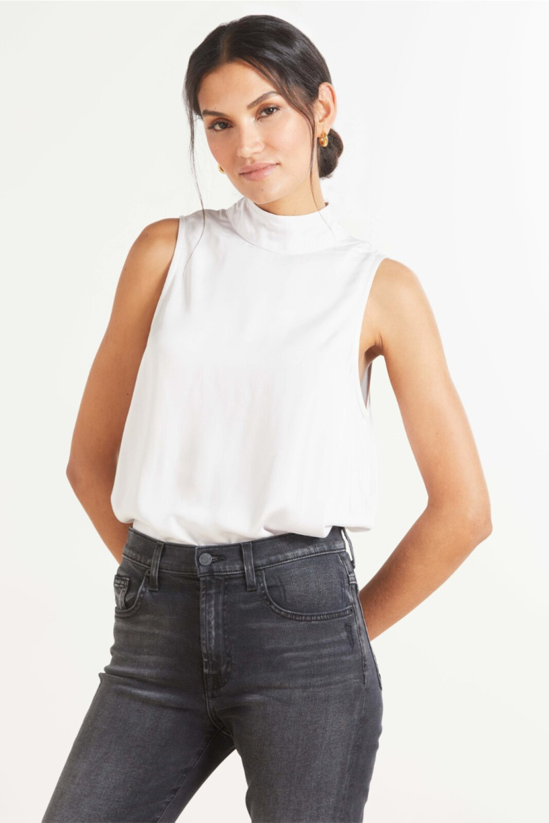 CLOTH AND STONE Satin Mock Neck Top | EVEREVE