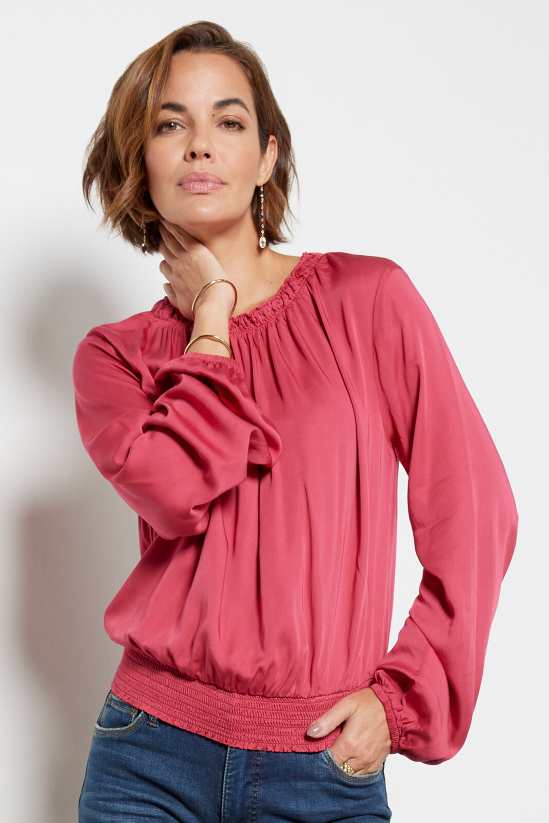 CLOTH AND STONE Luxe Satin Smocked Top