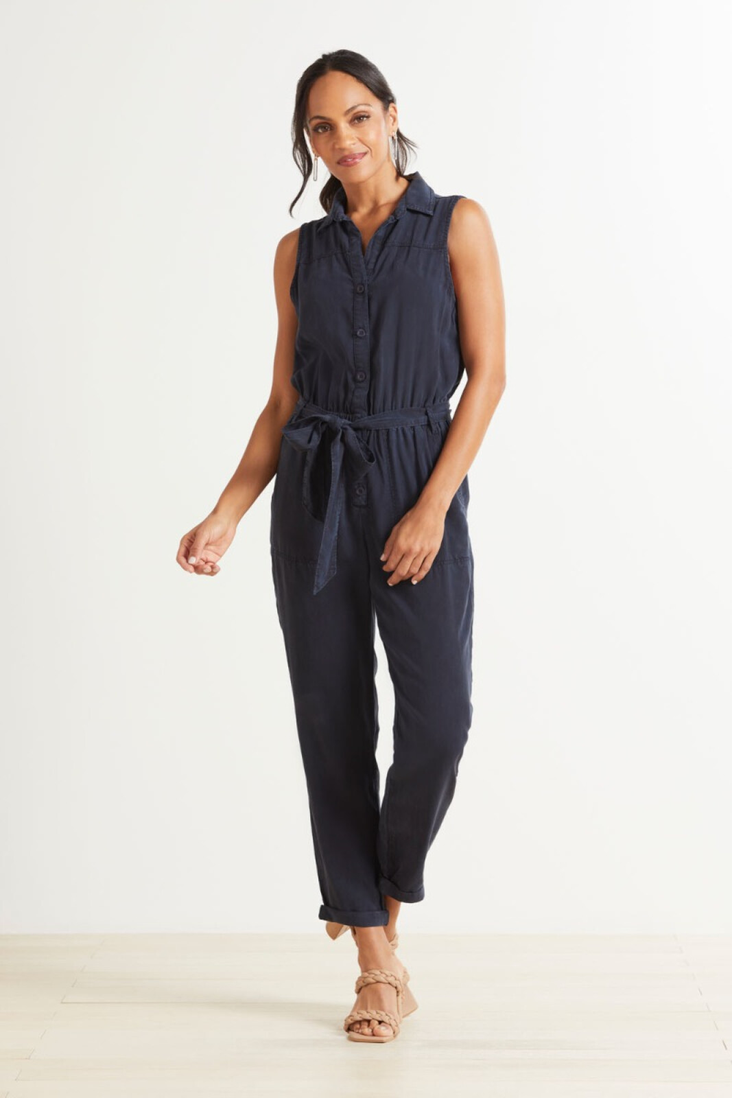 CLOTH AND STONE Sleeveless Belted Jumpsuit