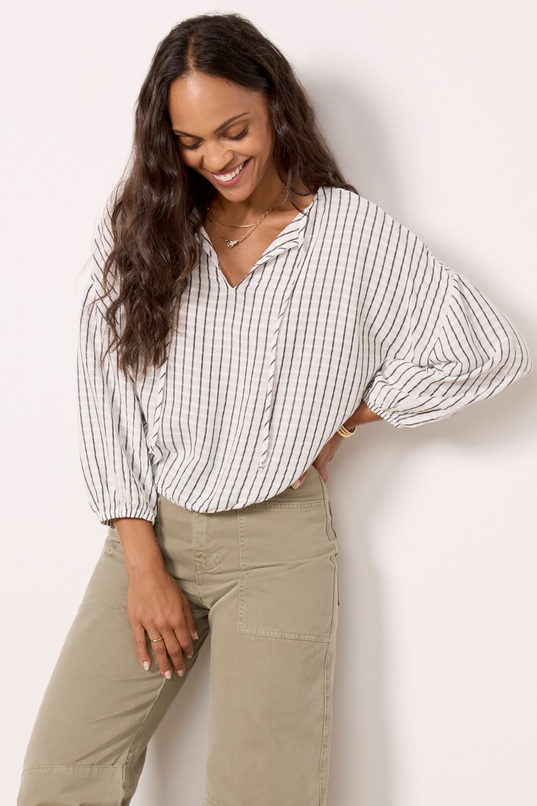 CLOTH AND STONE Stripe V Neck Blouse | EVEREVE