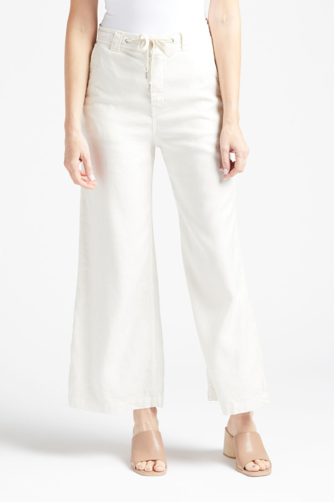 Kay white linen drawstring trousers - Leinné