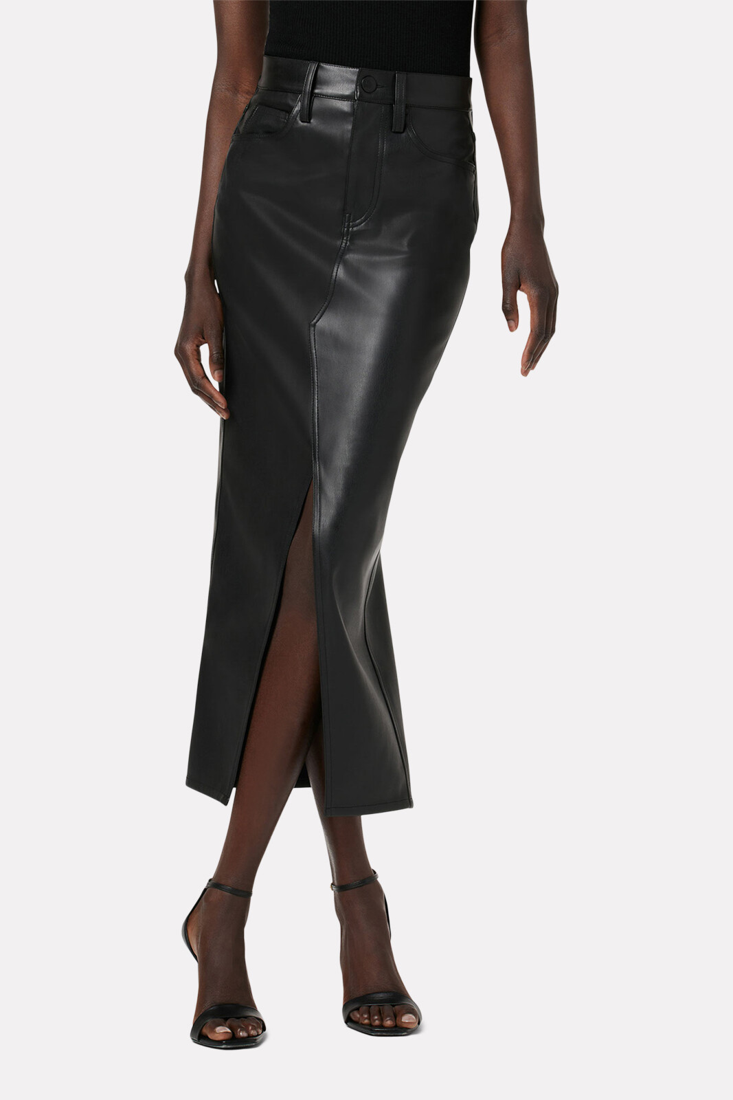 Faux Leather Column Midi Skirt