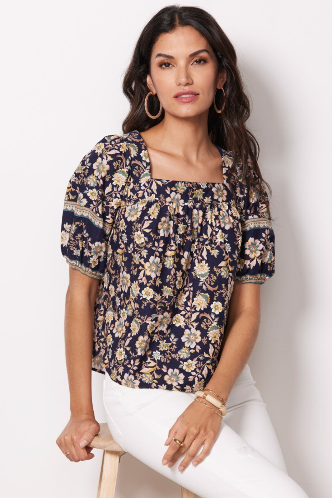 Lucky Brand Women's Square Neck Printed Top