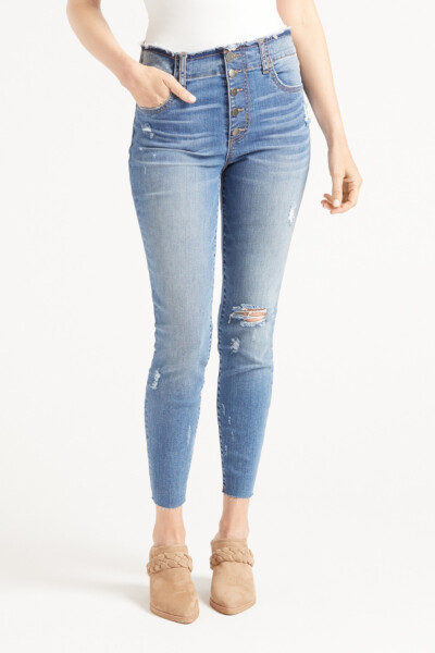 High Rise Connie Ankle Skinny with Exposed Buttons