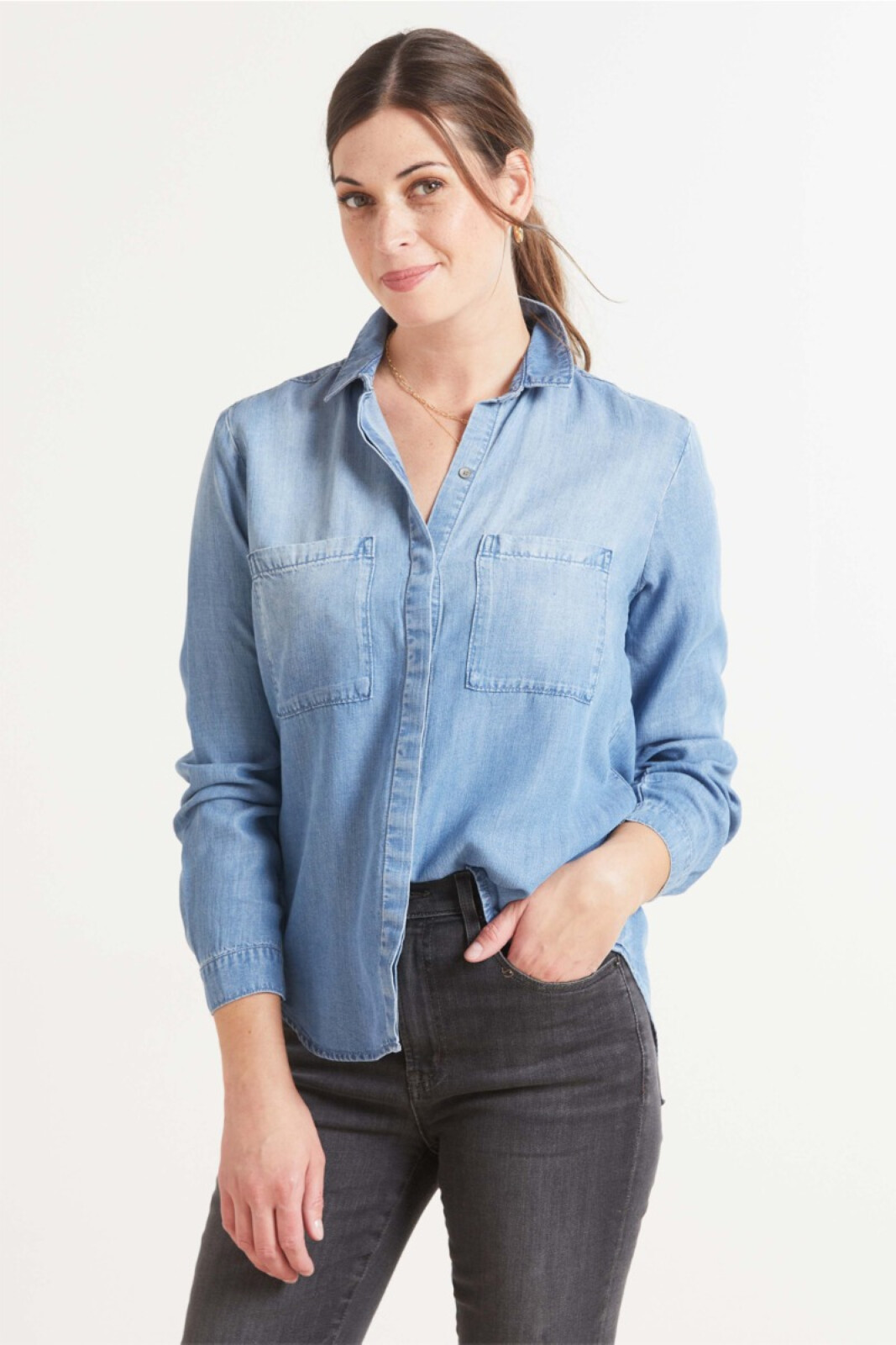 CLOTH AND STONE Denim Shirttail Button Down | EVEREVE