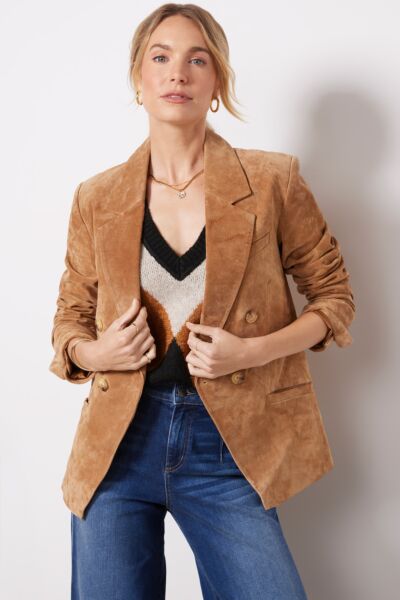 SPANX, Jackets & Coats, Spanx Carefree Crepe Blazer Cedar Brown L Large  Roomy Relaxed Fall Jacket Career